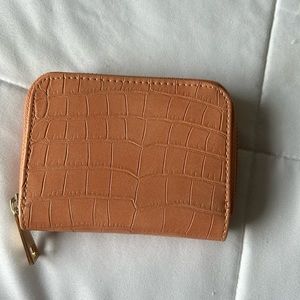 a new day wallet, coral, faux alligator skin